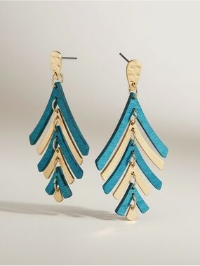 Turquoise Layered Wooden Leaf Dangle Earrings – Boho Statement Drop